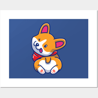 Cute Corgi Lying Prone Cartoon Posters and Art